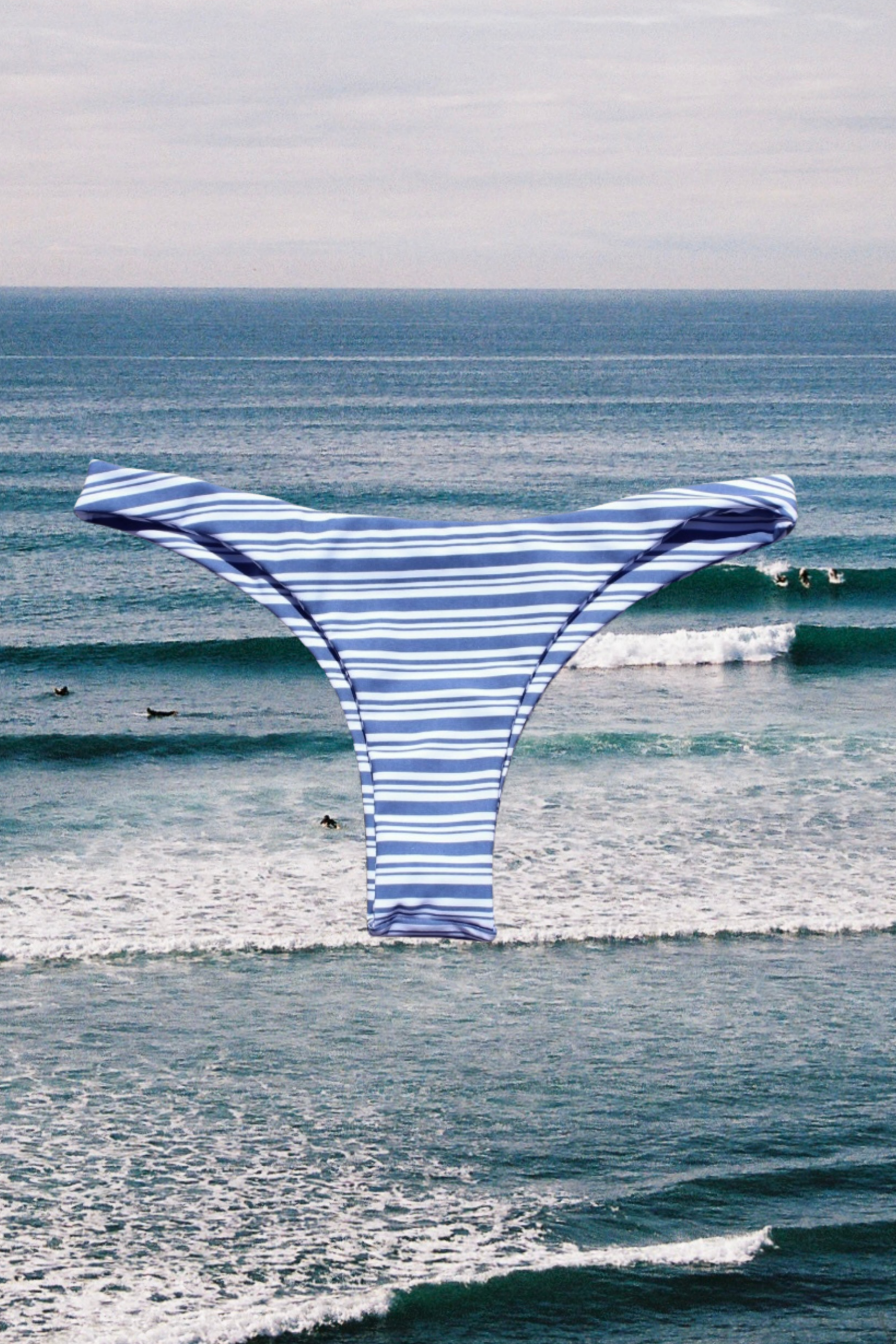 Blue striped high cut bikini bottoms